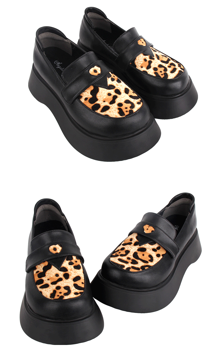 Angelic imprint~Puck Lolita Round-toe Leopard Print 5cm Platform Shoes   