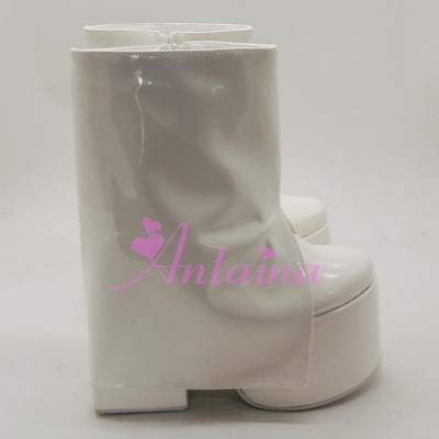 Antaina ~ White Lolita Platform Shoes Square Heel Boots   