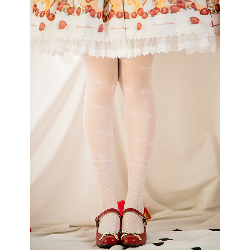 Roji roji~Spring Flower Summer Glass Yarn Lolita Tights free size white 
