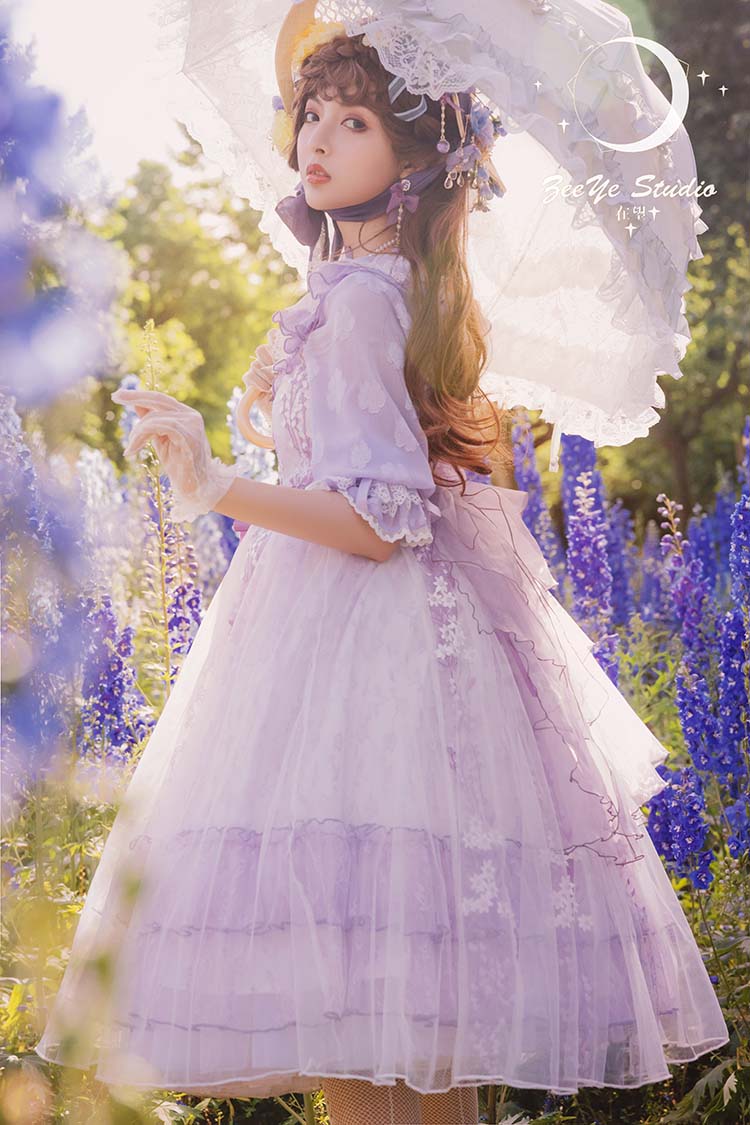ZeeYe~Monica's Garden~Lagre Organza Lolita Flower Clip grey pink flower clip (with tail)  