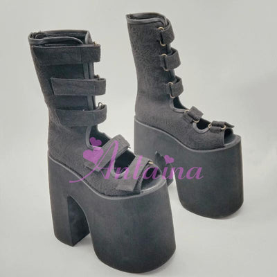 Antaina ~ Black Fish Mouth Platform Shoes High Heels 18cm 34 black lace (back heel 18cm/ front 14cm) 
