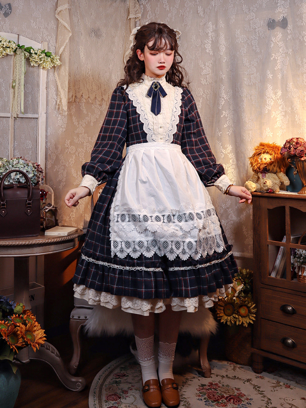 Miss Point~Rose Silhouette 3.0~Plaid Vintage Classic Lolita OP 3700:22249