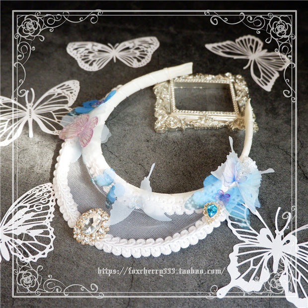 Fox Cherry~Gothic Lolita Butterfly Vintage Gauze Headdress free size white 