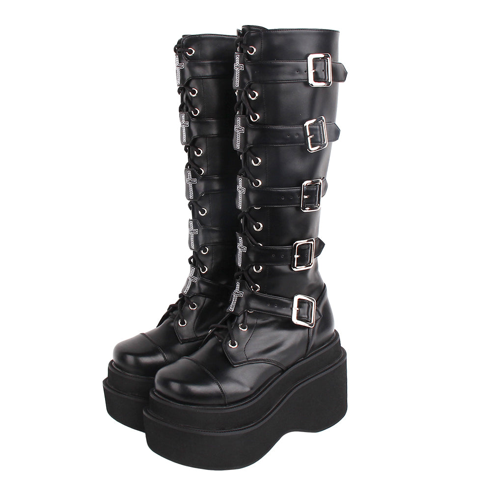 Angelic Imprint~J-fashion Punk Lolita Classic Black High Boots 33 black patent leather 