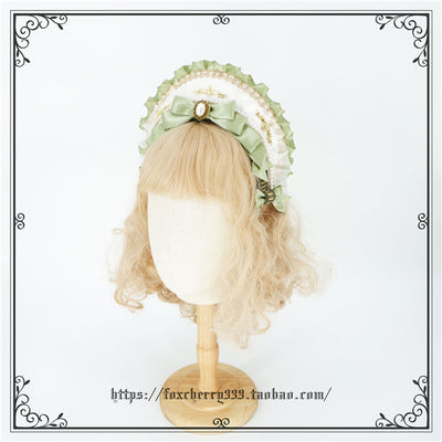 Fox Cherry~Elegant Grass Green Lolita Bow Headdress tuinga  