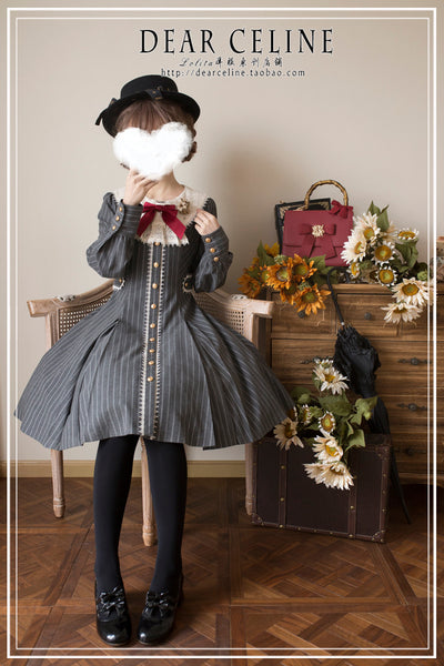 DearCeline~Vintage Two-breasted Stripe Trench Coat Lolita OP   