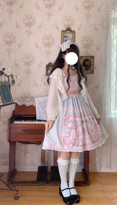 (Buy for me) Sugar Girl~Bear Tea Party~Sweet Lolita JSK and Headdress S lavender JSK 