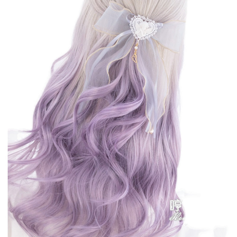 Hengji~65cm Long Curly Blonde Purple Gradient Wavy Wig   