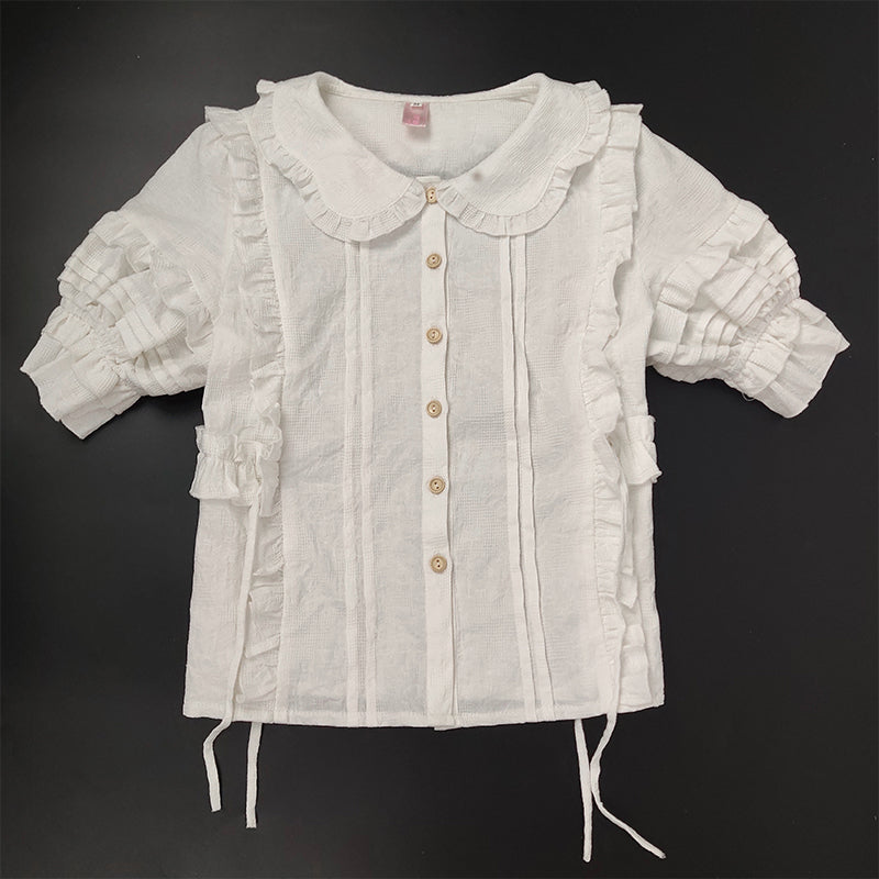 Sakurada Fawn - Plus Size Lolita Short Sleeve Cotton Blouse (2XL 3XL 4XL 5XL L M S XL / white) 1622:48509