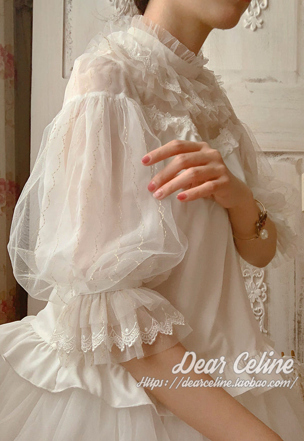 Dear Celine~Puff Sleeve Lolita Short Sleeve Blouse   