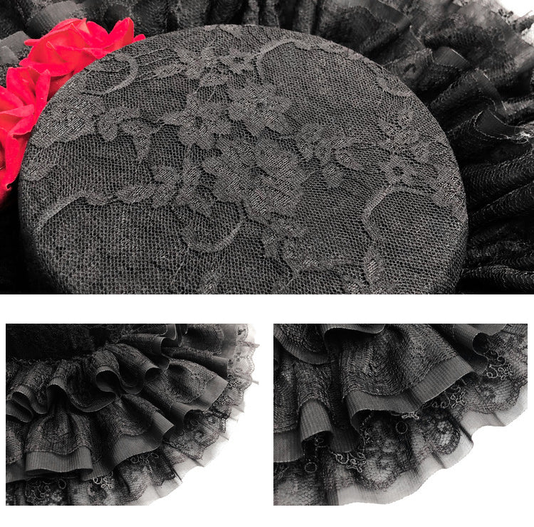 Blood Supply - Night Visit with Vampire - Halloween Gothic Lolita Rose Flat Hat