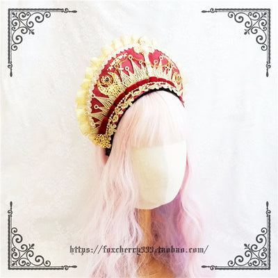 Fox Cherry~Gorgeous Lolita Palace Retro Golden Tudor Headdress   