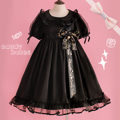 Pumpkin Cat~Candy Boxes Sweet Lolita OP Dress S voile black with black silk ribbon 