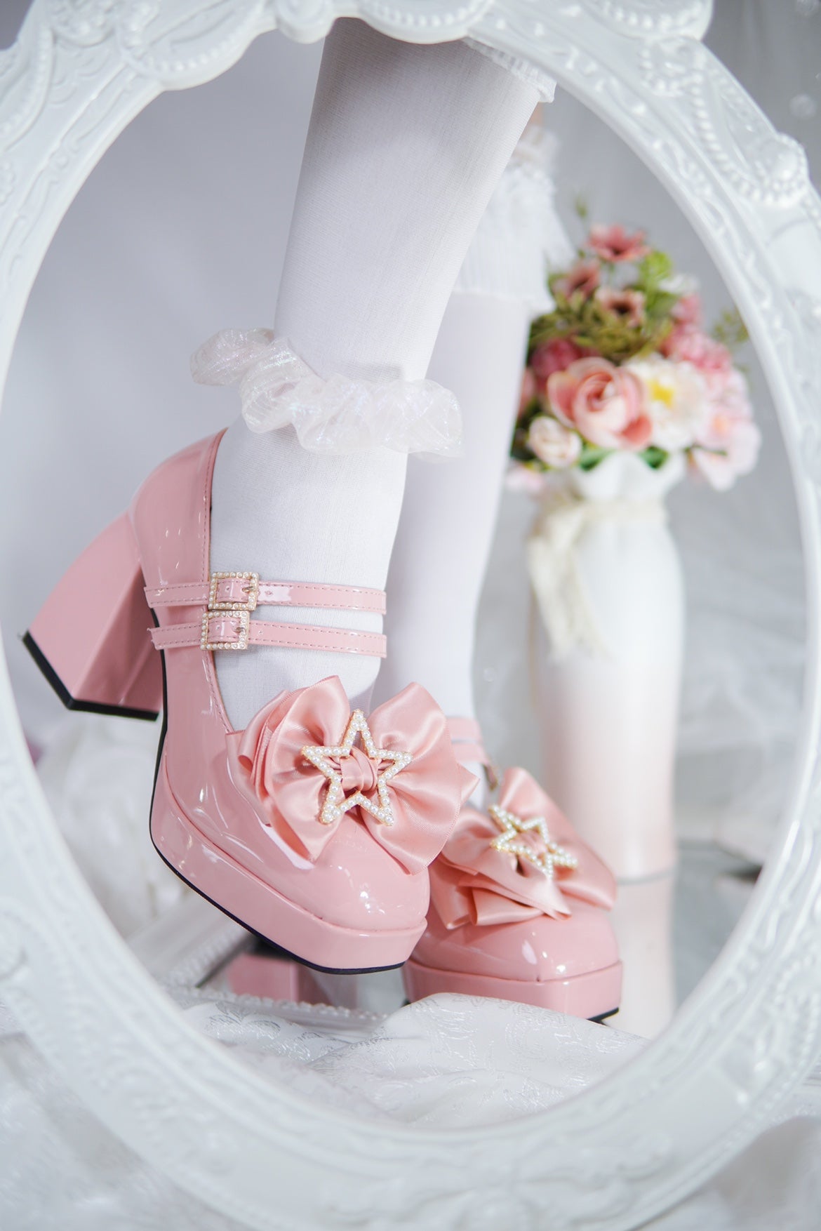Sky Rabbit~Sweet Lolita Mary Jane High Heels Shoes 34 pink 