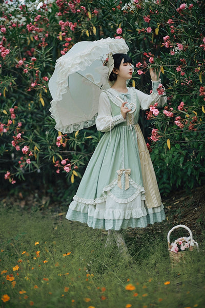 With PUJI~Tweet Valley~Stitching Color Lolita OP Dress   