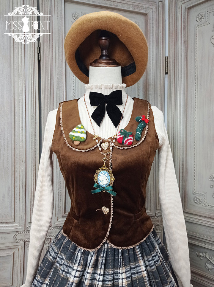 Miss Point~Christmas Preppy Style Velvet Lolita SK Vest Set   