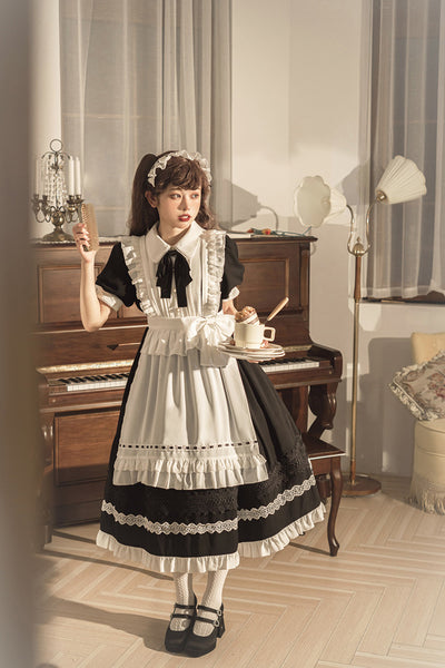 Your Princess~Maid Lolita Puff Sleeve Black Dress   