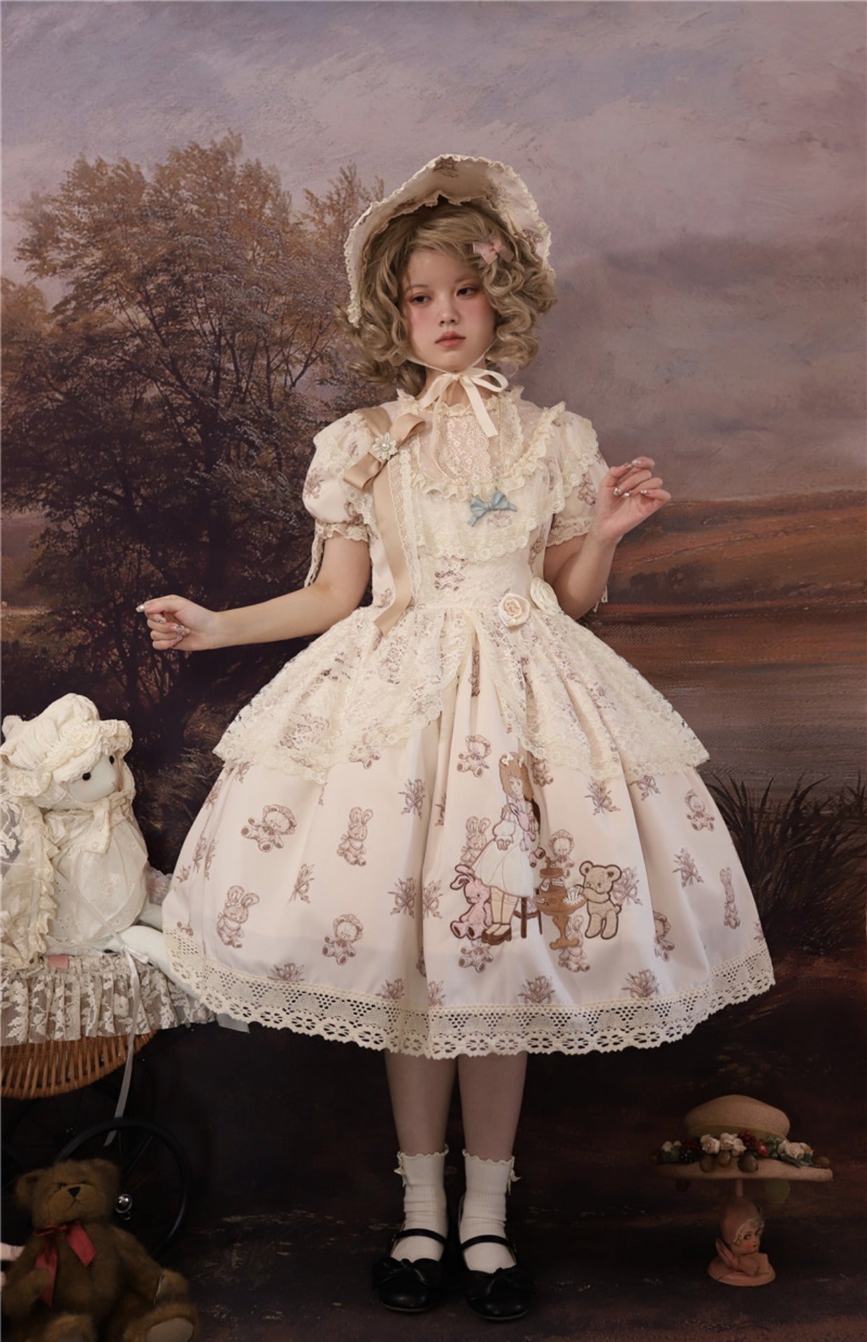 (Buyforme)Dolls Party~Sweet Lolita Bear Embroidery OP Dress   