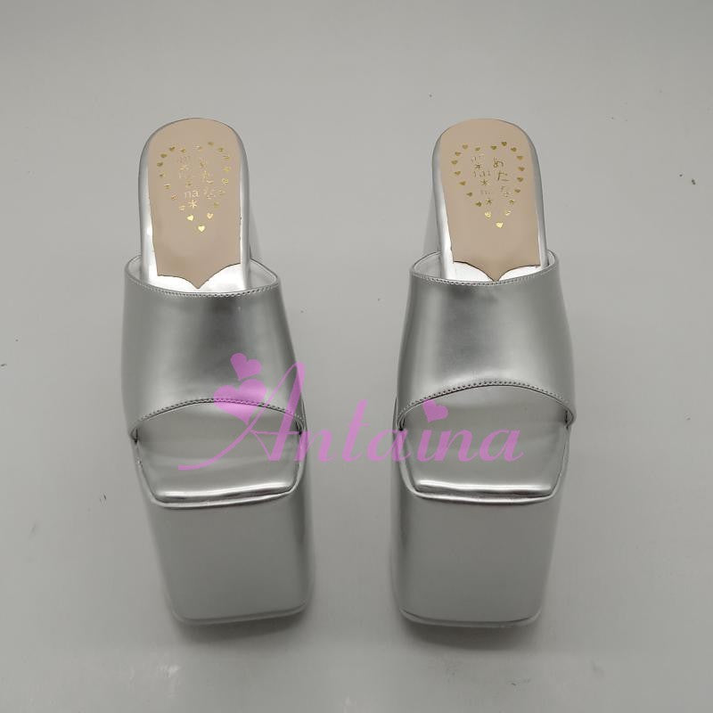 Antaina ~ Plus Size Silver Platform Lolita Slipper   