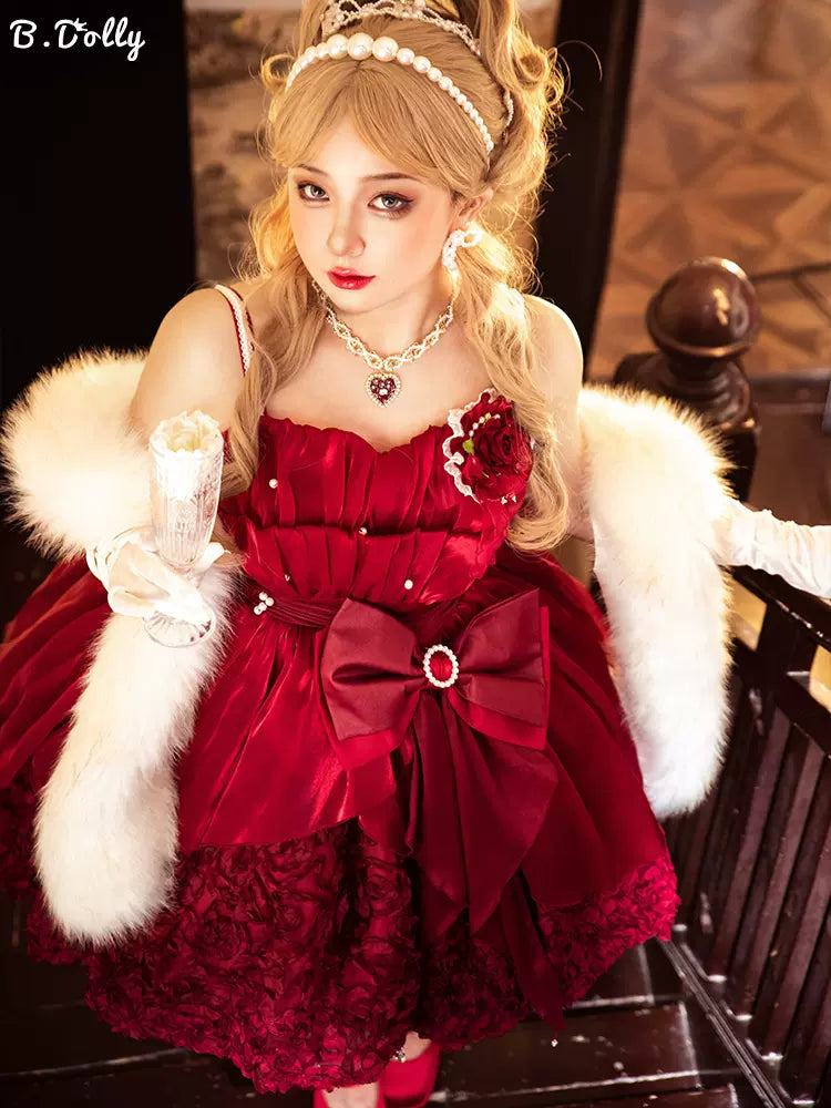 (Buyforme) Baduoni~Pink Red CLA Large Bow Lolita Jumper Dress red JSK S 