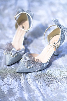 Sky Rabbit~Flower Wedding Elegant Lolita High Heel Shoes 34 8cm silver gray 