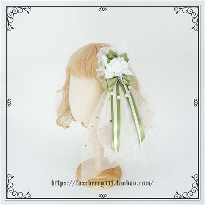 Fox Cherry~Elegant Grass Green Lolita Bow Headdress   