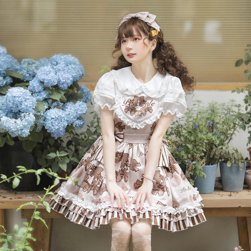 Eieyomi~Chocolate Garland~Kawaii Lolita Summer Dairy Salopette   