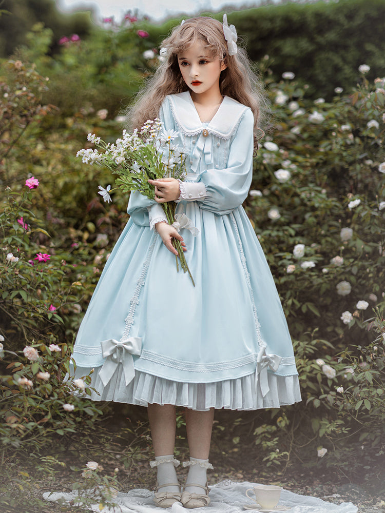 Your Princess~Princess Lolita Long Sleeve Pink Dress S blue 