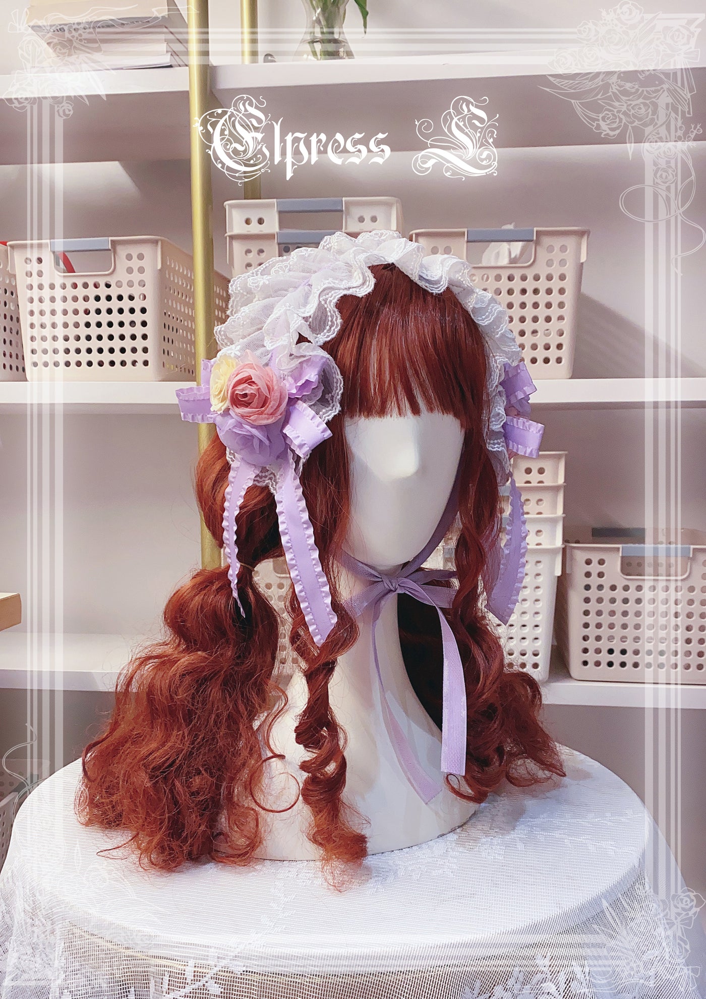 Elpress L~3D Flower Lolita Hairband Cuff Brooch Multicolors purple hairband 