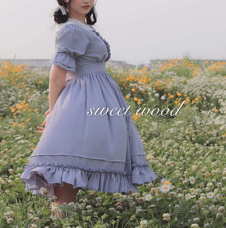 (Buyforme) Sweet Wood~ CLA French Vintage Lolita OP Dress 2XL grey blue 