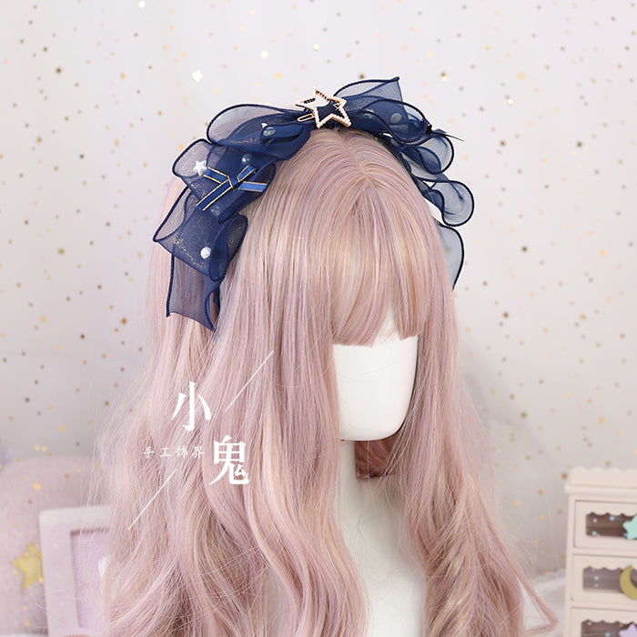 Xiaogui - Daily Lolita KC, Bow Pearl Headband navy blue
