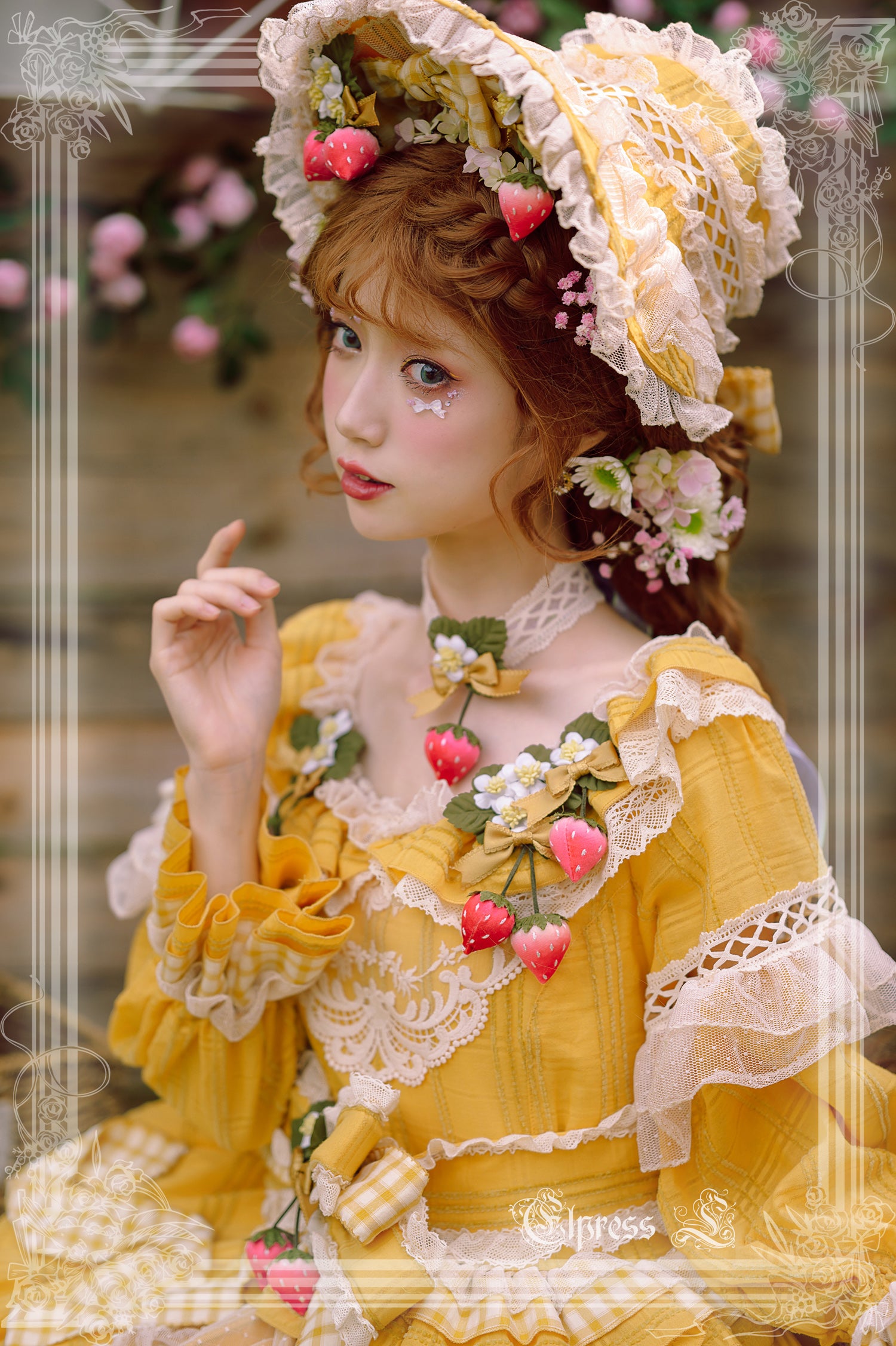 Elpress L - Peach Fragrance - Country Lolita Multicolors Strawberry Lolita OP Dress