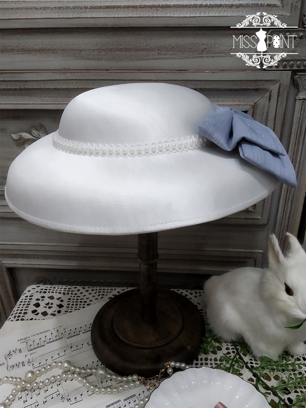 Miss point - Rhine Riverside - Summer Bow Lolita Top Hat blue