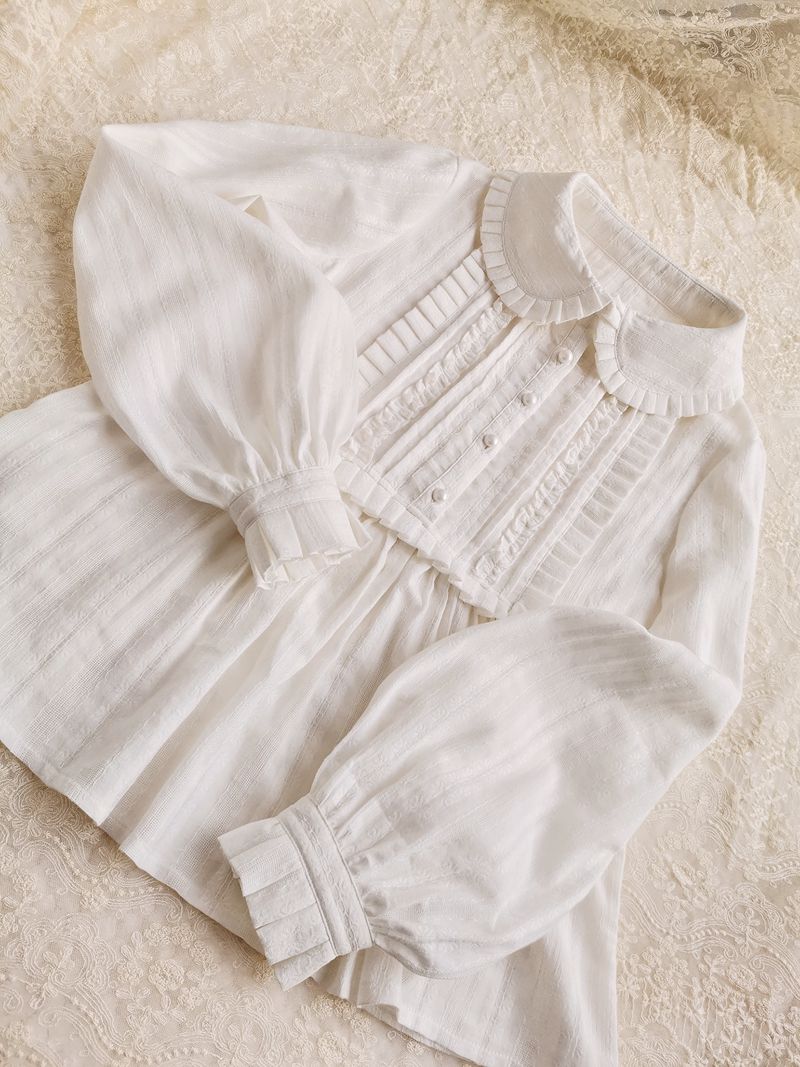 Yilia - J-fashion Ruffle Cotton Lolita Blouse S white