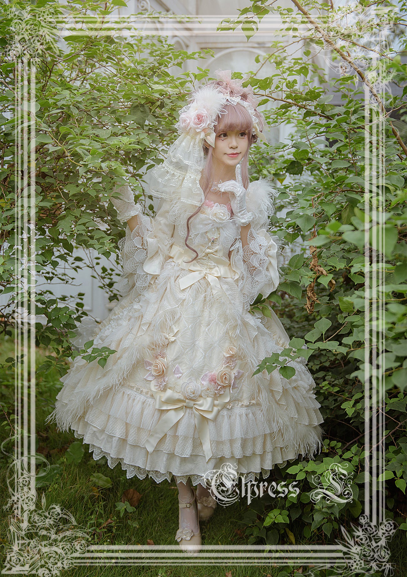 Elpress L～Wedding Lolita Floral Headdress BNT Veil   