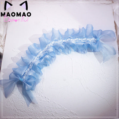 (BuyForMe) MaoJiang Handmade~Kawaii Bows Lolita Head Accessories blue- big headbnad+hidden clip  