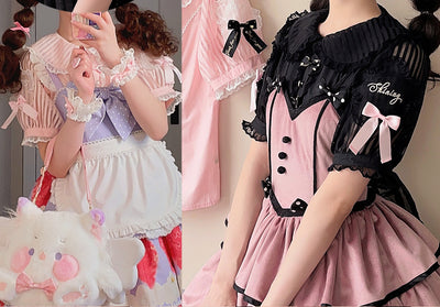 (Buyforme)Cat and Campanula~Star Candy~Stripes Cotton Lolita Shirt   