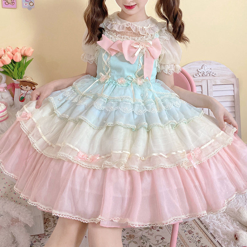 (BuyForMe) Alice Girl~Rainbow Tiered Sweet Lolita JSK Dress   