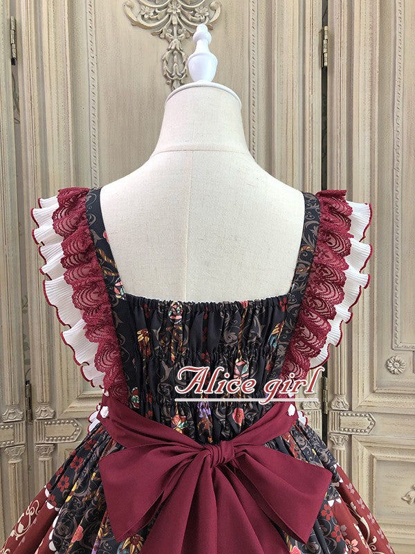 Alice Girl~Lucky Cat~Wa Lolita  Cat Printed Jumper Skirt   