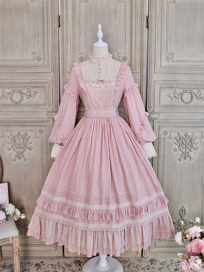 Alice Girl~Vintage Lolita OP Dress~Miss Lya's Jacquard Cotton Dress XS pink 