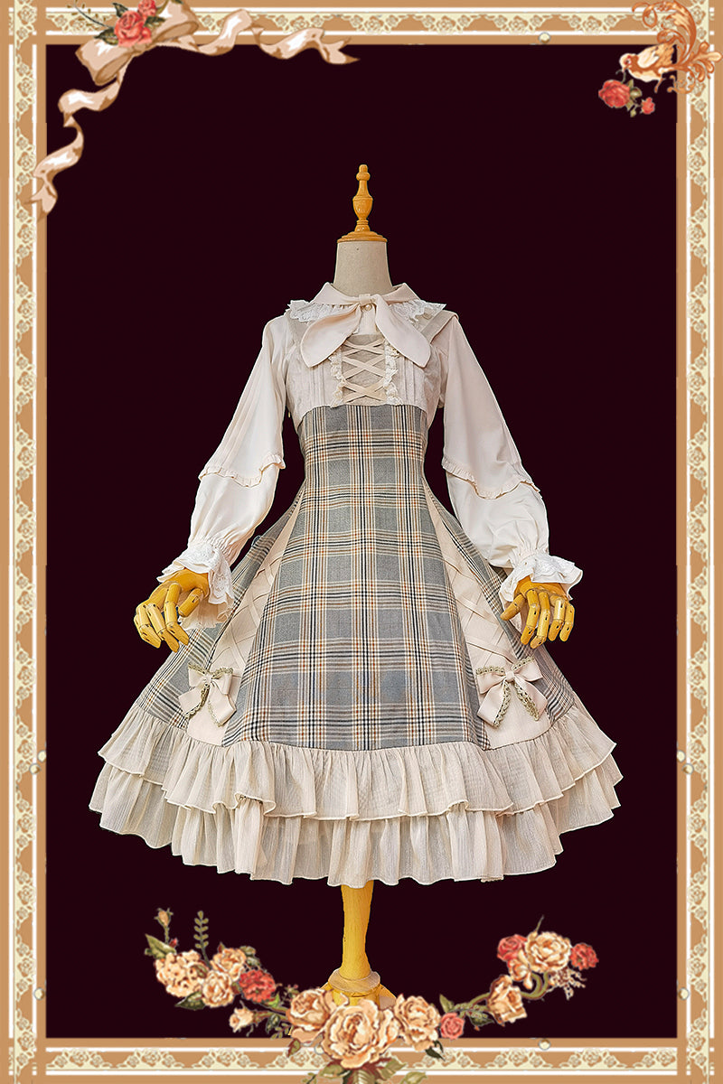 Infanta - Memoirs of Backlight - Elegant Plaid Lolita JSK Dress S smoke grey grid JSK only