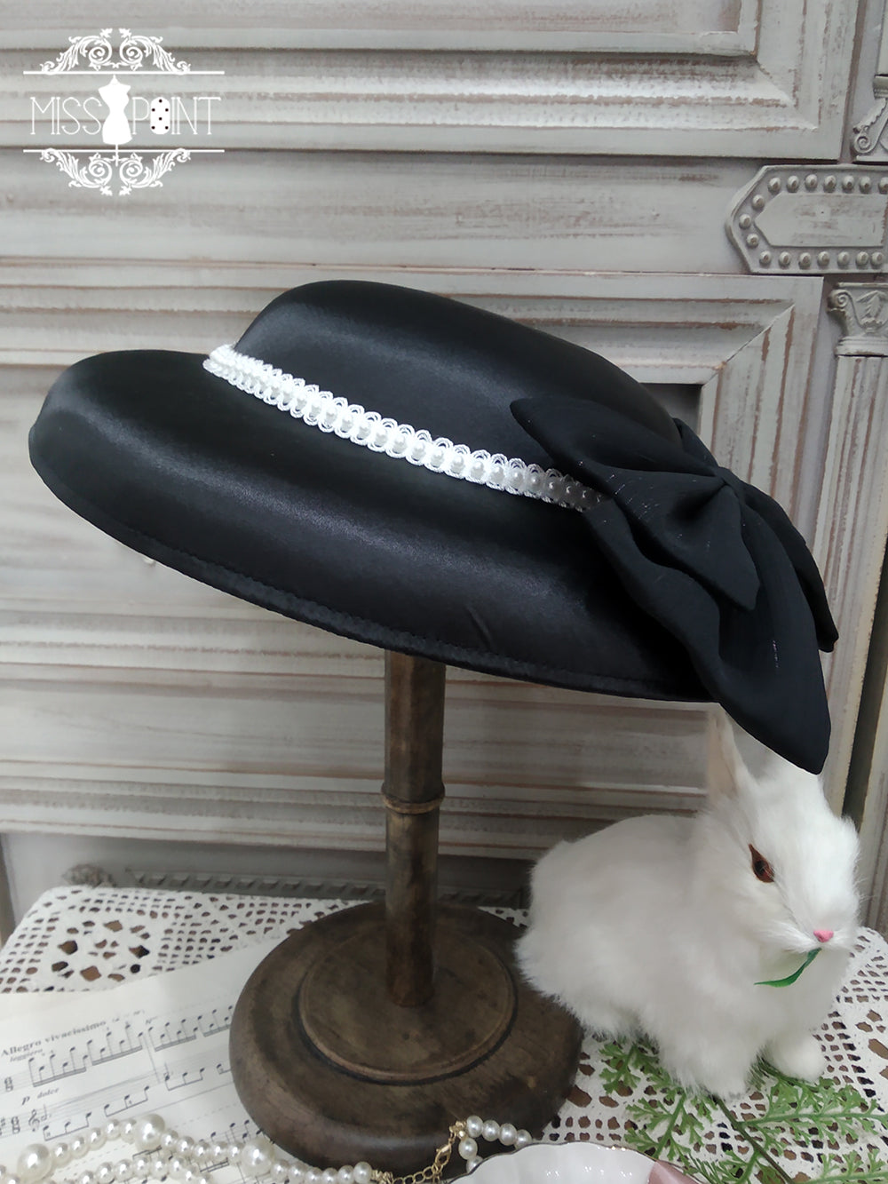 Miss point - Rhine Riverside - Summer Bow Lolita Top Hat black