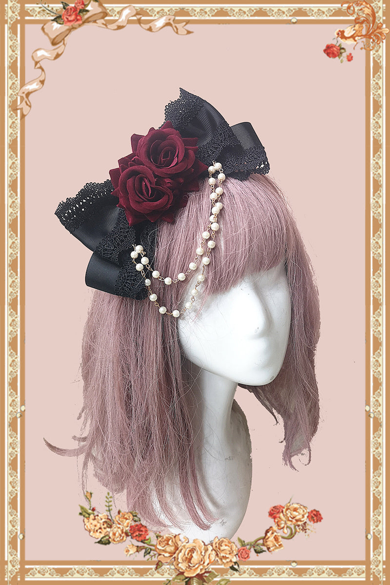 Infanta - Elegant Lolita Headdress Flower Clip Wine Red Flower