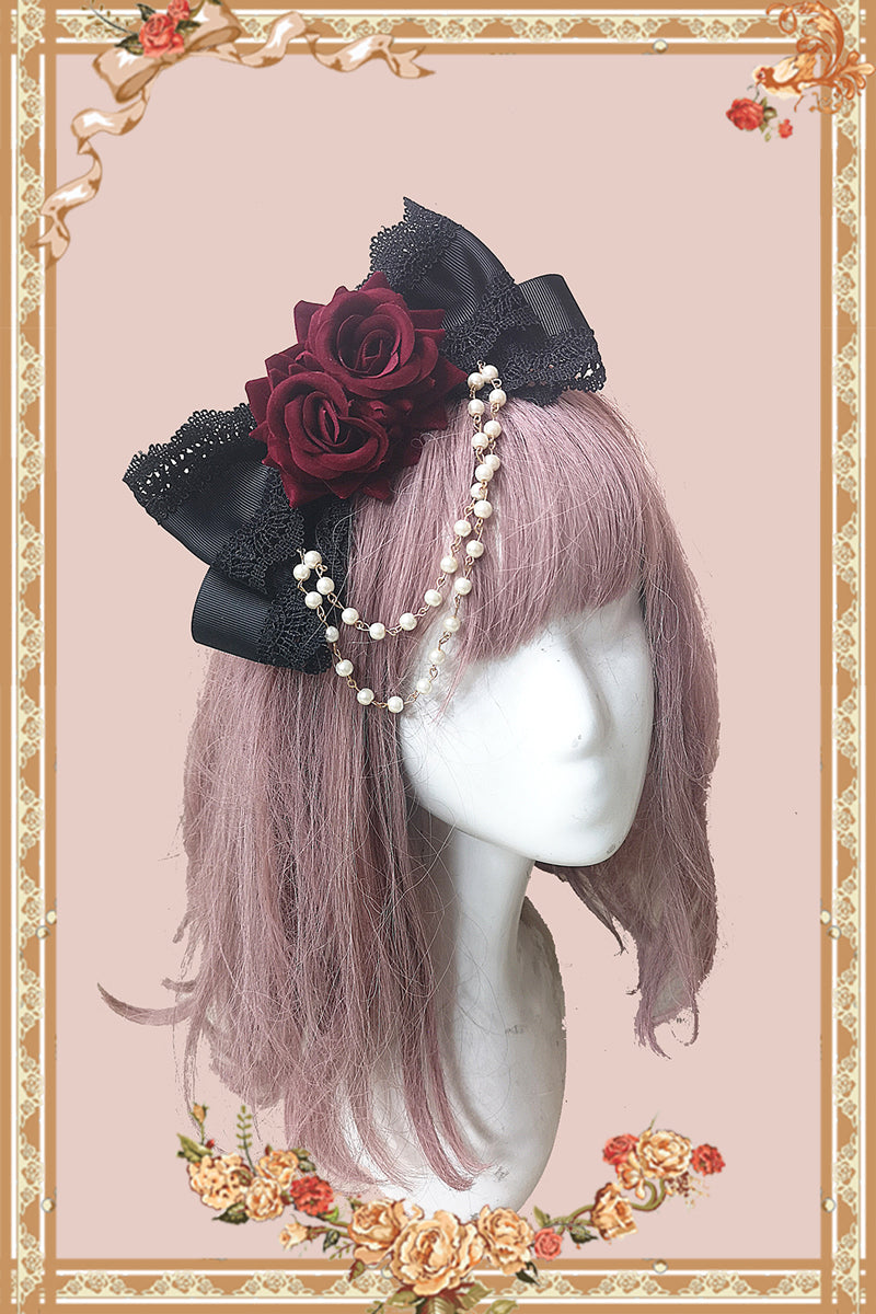Infanta~Elegant Lolita Headdress Flower Clip wine red flower  