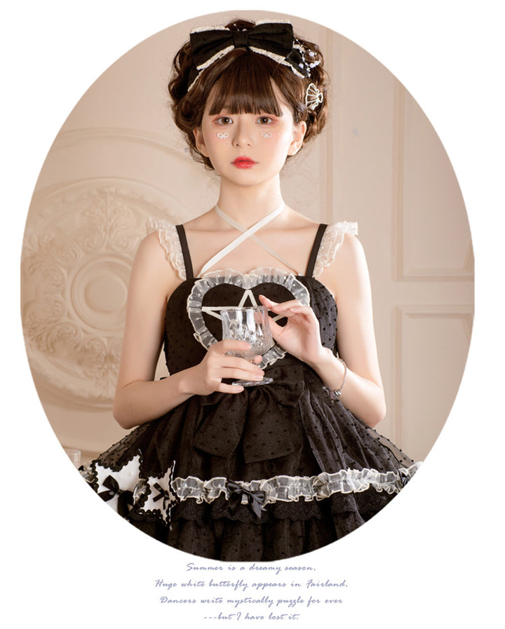 Eieyomi~Domesa's Wish~Bow Trailing Tiered Ruffles Lolita Jumper Dress   