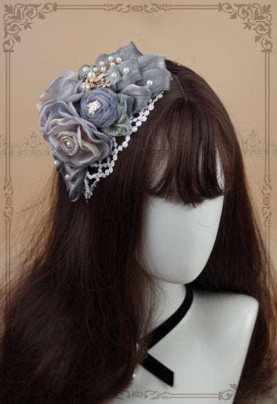 Rose of Sharon~Rose Ribbon Lace Lolita KC grey flower with gauze  