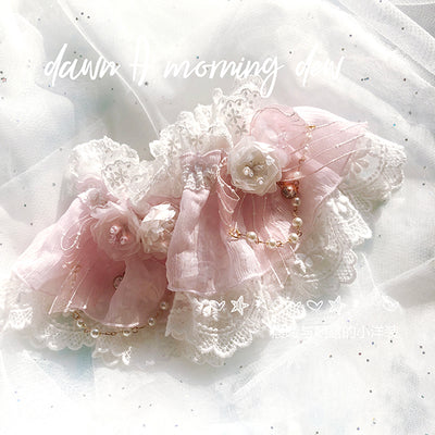 (Buyforme)Dawn and Morning~Flower Wedding Lolita Accessories Headdress Set cuffs pink + golden 