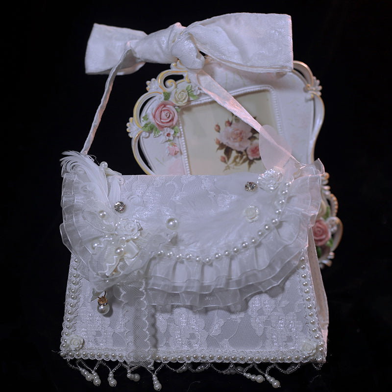 Hexagram~French Lace Handmade Lolita Messenger Bag white  