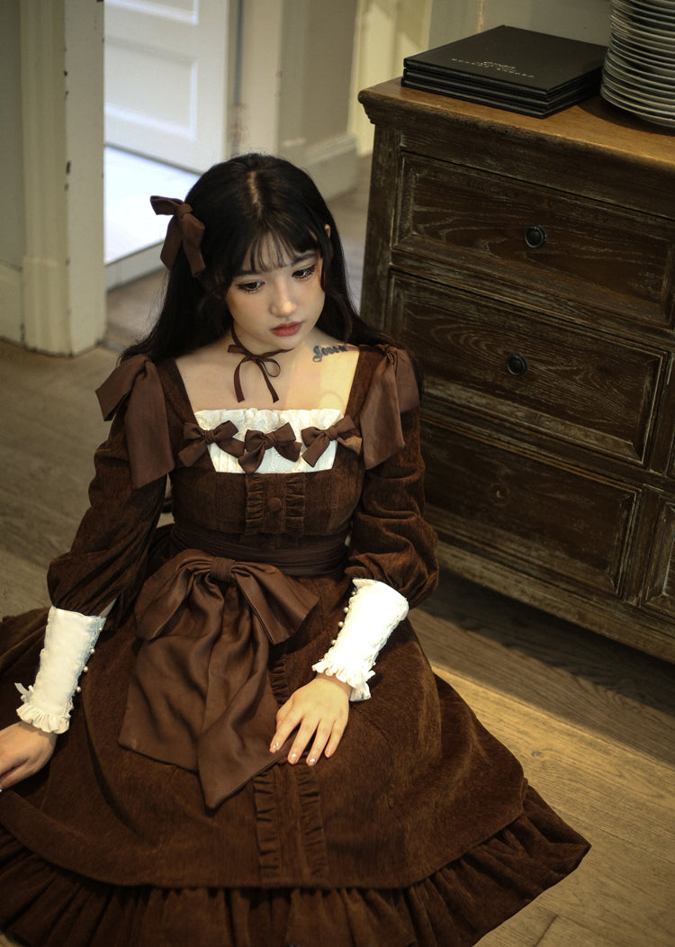 Sweet Wood - Annie's Gift - Elegant Velvet Lolita OP Dress S brown OP