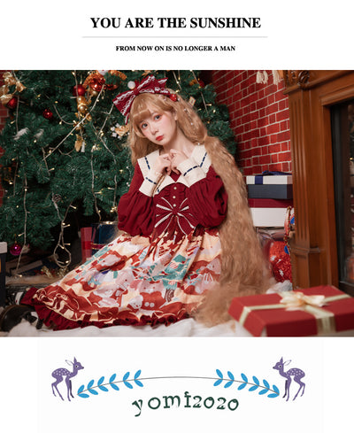Eieyomi~Christmas Bear~Sweet Lolita Princess OP Dress   